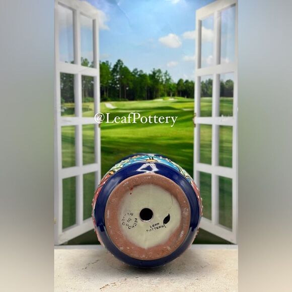 Penelope Talavera Handmade Multi Colored Ceramic Planter Pot with drainage hole - Picture 9 of 10